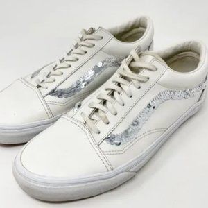 White Vans with Silver Sequins Size 6.5
